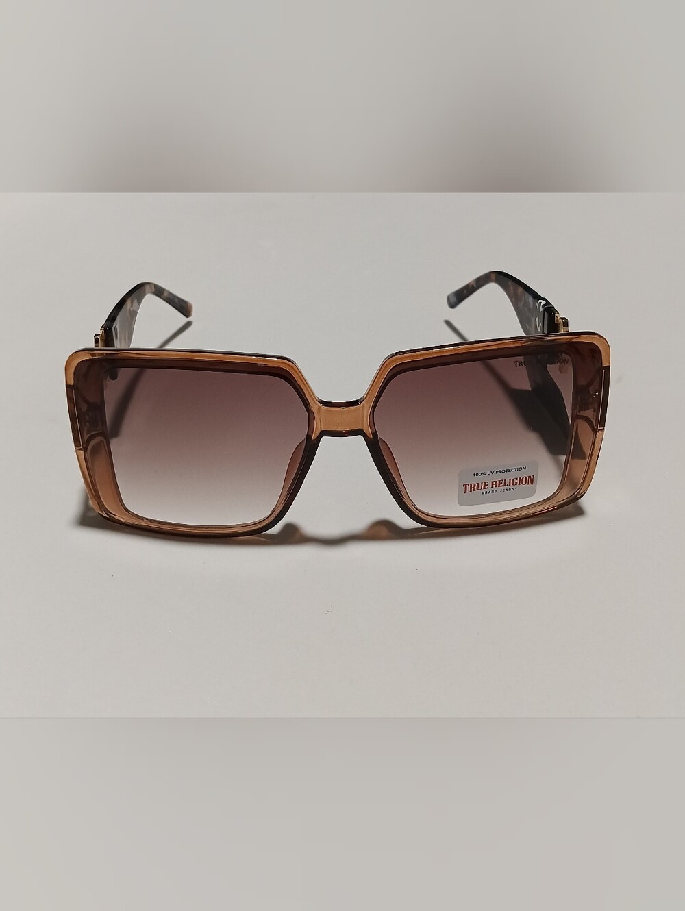 True Religion Oversized Square Sunglasses Amber Brown Frame NWT